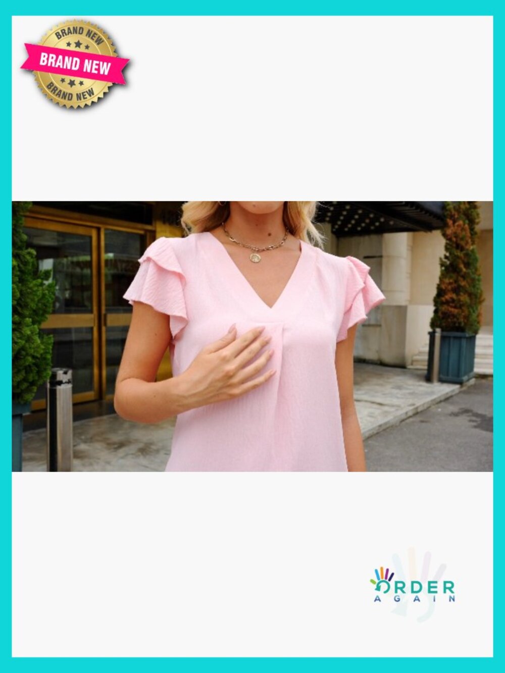 Flutter Sleeve V-Neck Blouse Lightweight Stretch Fabric Business Casual Tops - Picture 6 of 7